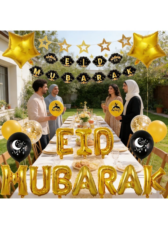 22 PCS Eid Mubarak Banner Set, Eid Mubarak Latex Balloons, Eid Decorations for Home | Eid Balloons for Eid Mubarak Decorations | Eid Al Fitr Decorations, Eid Mubarak Banner - Image 5